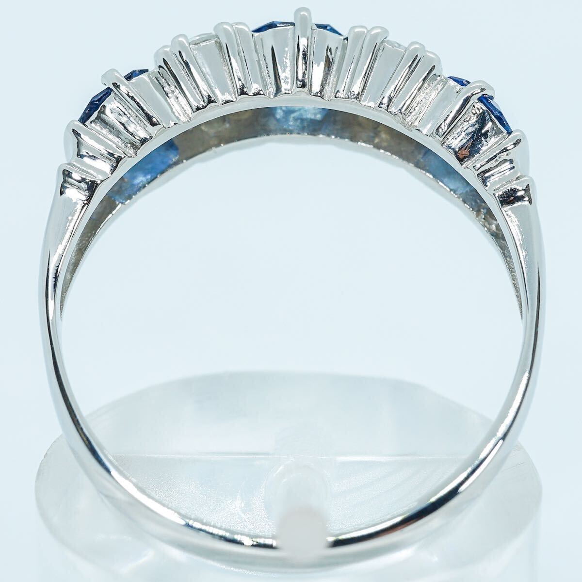 ★1円スタ!鑑定付【S1.28ct&D0.23ct】PT900 5.3g ♯16 プラチナ 大粒天然サファイア ダイヤモンドリング Sapphire Diamond Ring 指輪 仕上_画像4