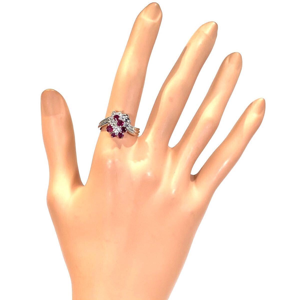 *1 jpy start! gorgeous ring judgment attaching [0.79ct&D0.44ct]PT900 7.5g #17 platinum round natural ruby diamond ring Ruby Diamond ring finish 