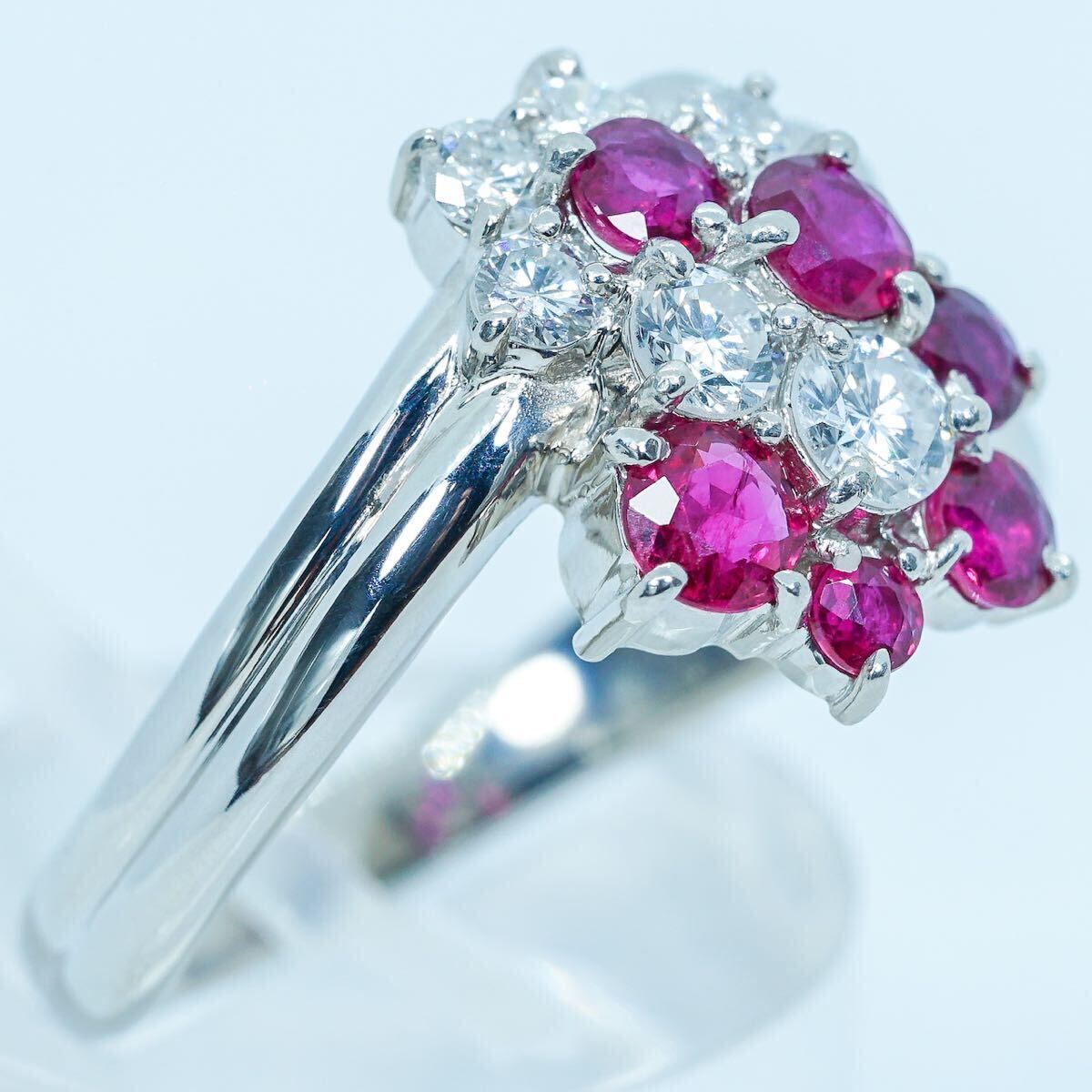 *1 jpy start! gorgeous ring judgment attaching [0.79ct&D0.44ct]PT900 7.5g #17 platinum round natural ruby diamond ring Ruby Diamond ring finish 