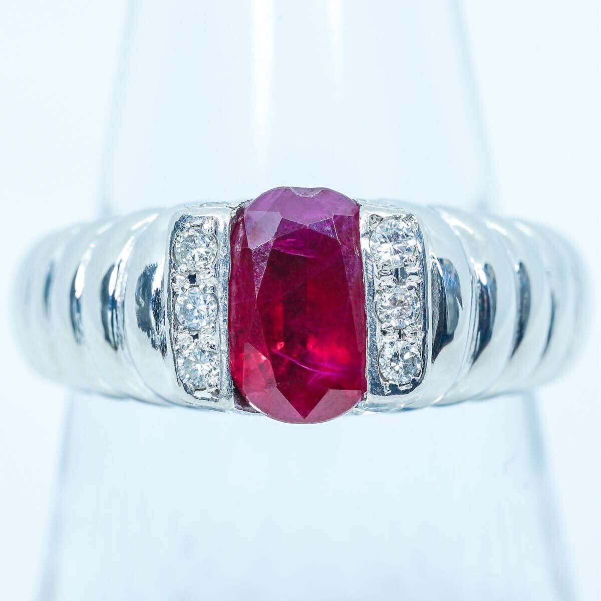 ★1円スタ!鑑定付【1.42ct&0.19ct】PT900 11.1g ♯12 プラチナ 大粒天然ルビー ダイヤモンドリング Ruby Diamond Ring 指輪 仕上げ済の画像1