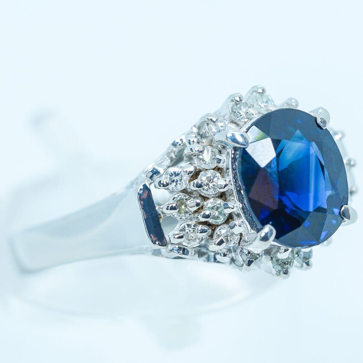 ★1円スタ!鑑定付【1.63ct&0.18ct】PT900 5.5g ♯10 プラチナ 大粒天然サファイア ダイヤリング Sapphire Diamond Ring 指輪 仕上げ済_画像2