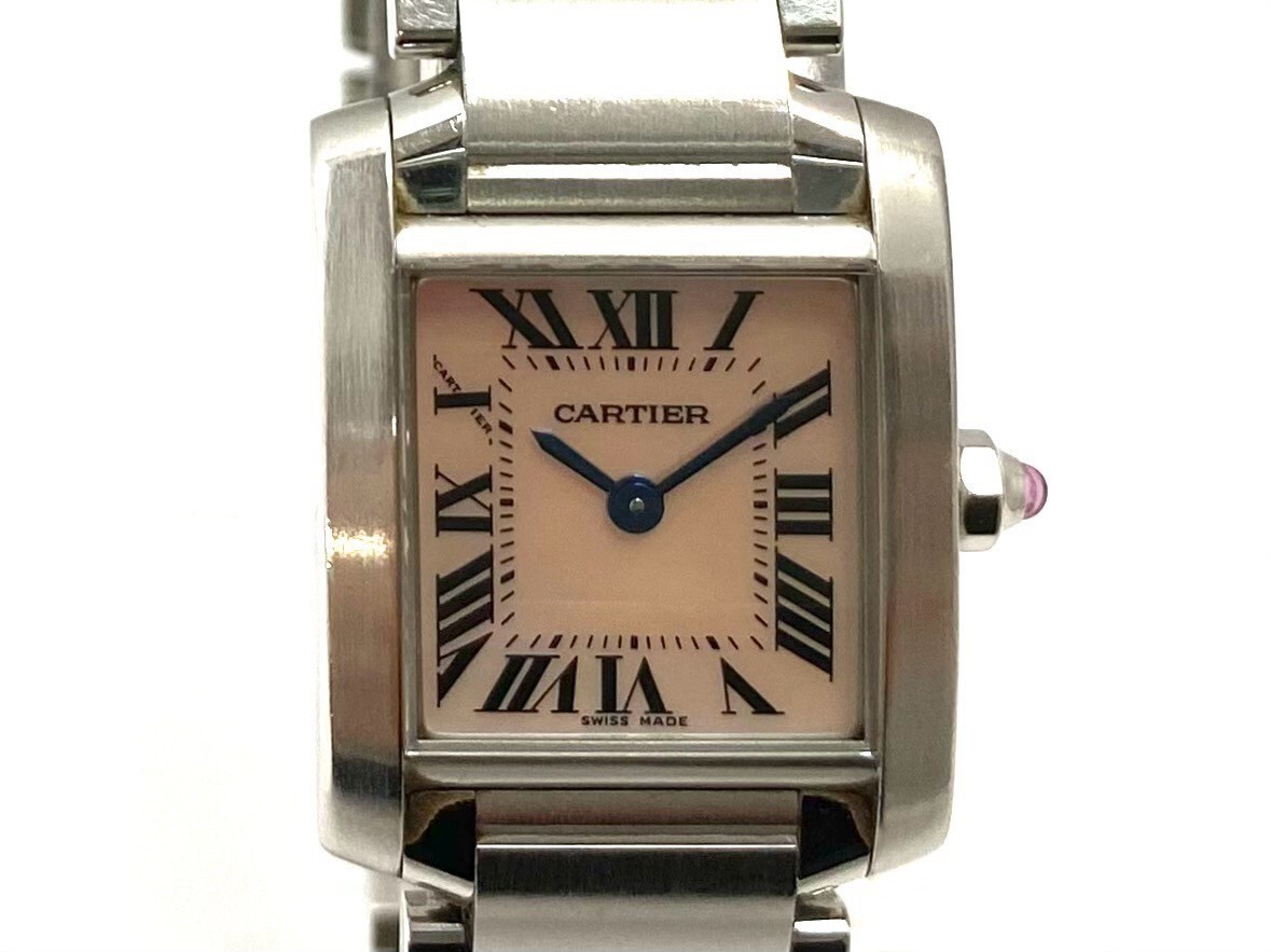 Cartier/カルティエ タンクフランセーズSM 2384 CAL.057 クォーツ ピンクシェル文字盤 ローマン レディース腕時計 (47160S1)の画像2