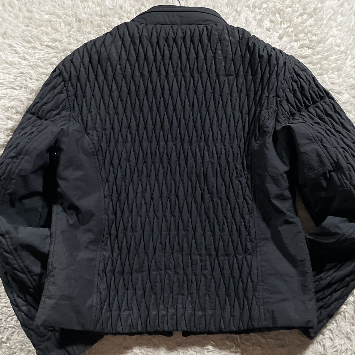 L size * Armani koretsio-ni unevenness 3D quilting nylon jacket ARMANI COLLEZIONI hood storage type double Zip navy 50