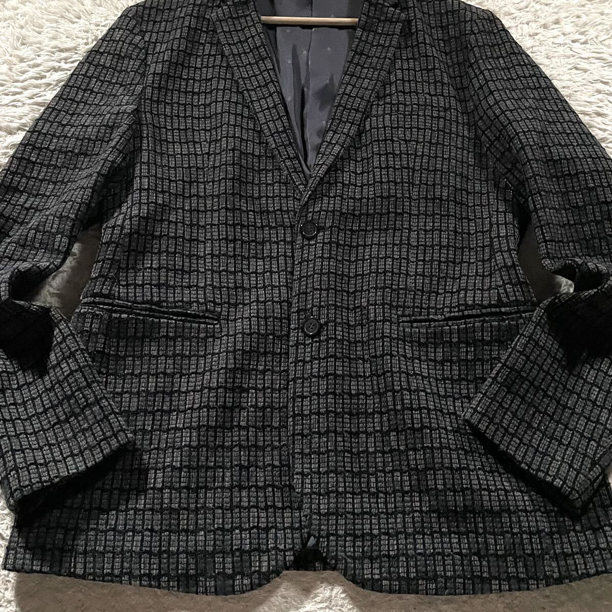 極美品/XLサイズ●最高級 エンポリオ アルマーニ テーラードジャケット EMPORIO ARMANI 凸凹 総柄 幾何学模様 裏地ダイヤ総柄 52の画像4