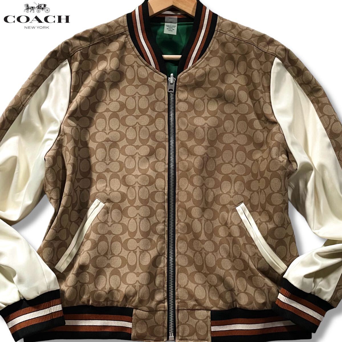 極美品/Lサイズ●COACH コーチ 2way リバーシブル スタジャン スカジャン ジャケット ブルゾン ナイロン 春夏 CC シグネチャー総柄 花刺繍の画像1