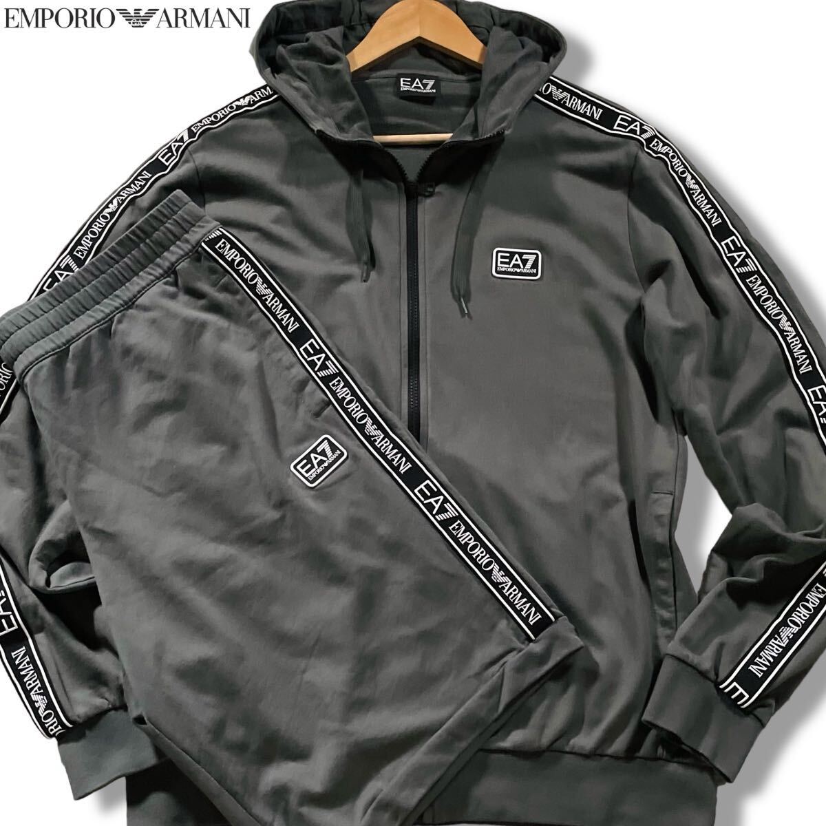  beautiful goods /XL size * Emporio Armani jersey setup Parker jacket shorts EMPORIO ARMANI EA7 Logo line tape 
