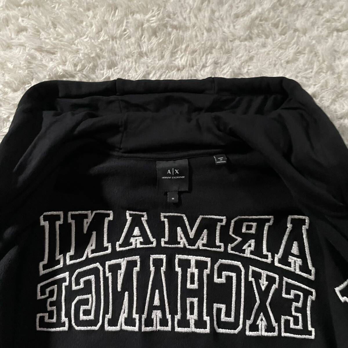 極美品/L相当●アルマーニ エクスチェンジ パーカー ダブルジップ フード ジャケット ARMANI EXCHANGE AXロゴ 背面ロゴ刺繍ワッペン 黒_画像8