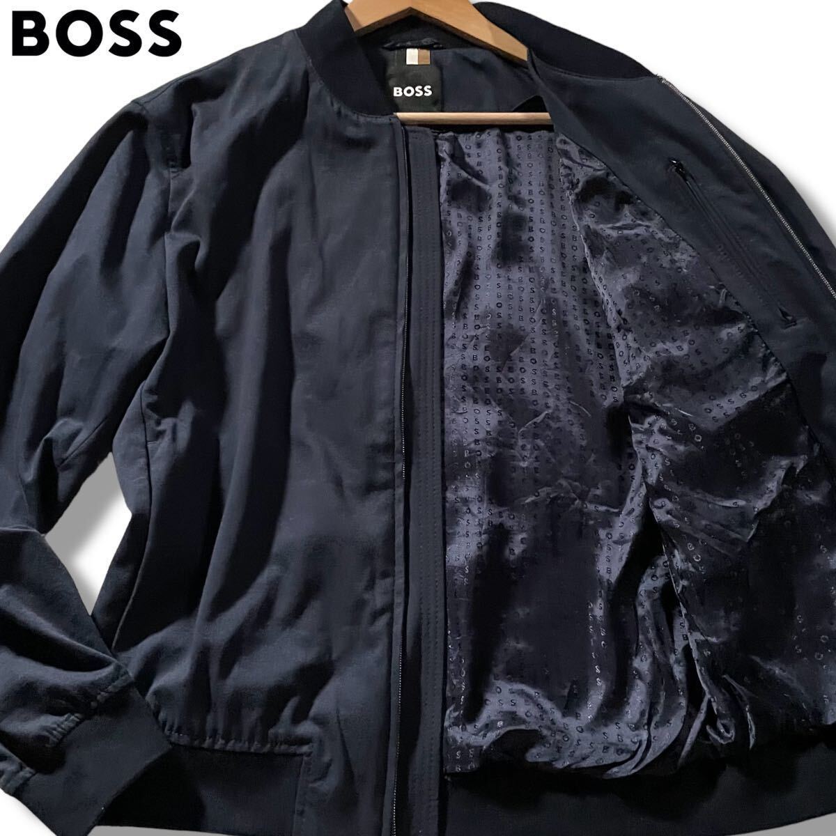 極美品/Lサイズ●現行タグ ヒューゴボス コットン×ナイロン ボンバージャケット ブルゾン HUGO BOSS ダブルジップ 裏地BOSSロゴ総柄 50_画像1