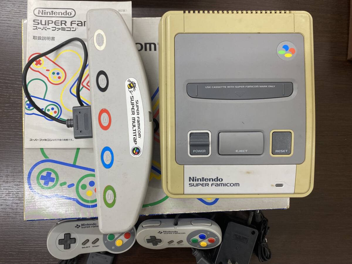 #27761 スーパーファミコン マルチタップ付 本体 箱 説明書付きセット 通電確認済み 動作未確認 映像ケーブル無しの画像1