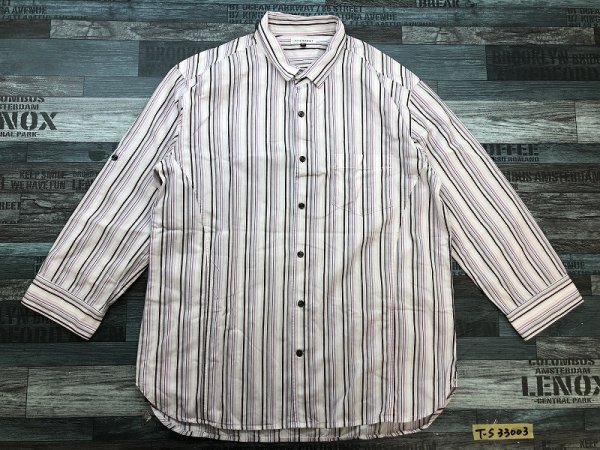 a.v.v HOMMEa- beige beige men's multi stripe . pocket long sleeve shirt 48 white pink black 