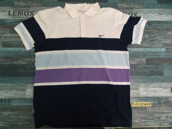 NIKE GOLF ナイキ ゴルフ メンズ DRI-FIT ボーダー 半袖ポロシャツ 大きいサイズ XL 白紺水色紫の画像1