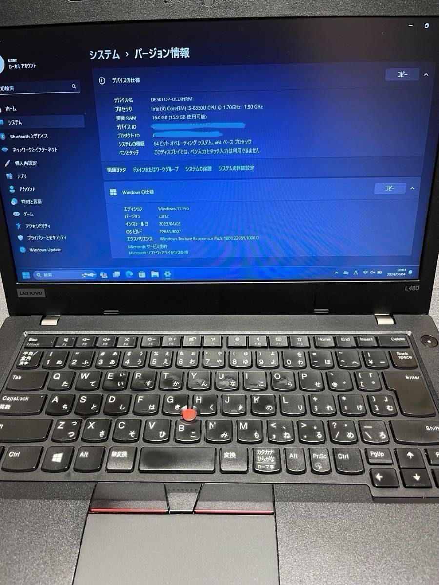 ThinkPad L480 Core i5-8350U 16GB SSD 256GB Win11pro office2021