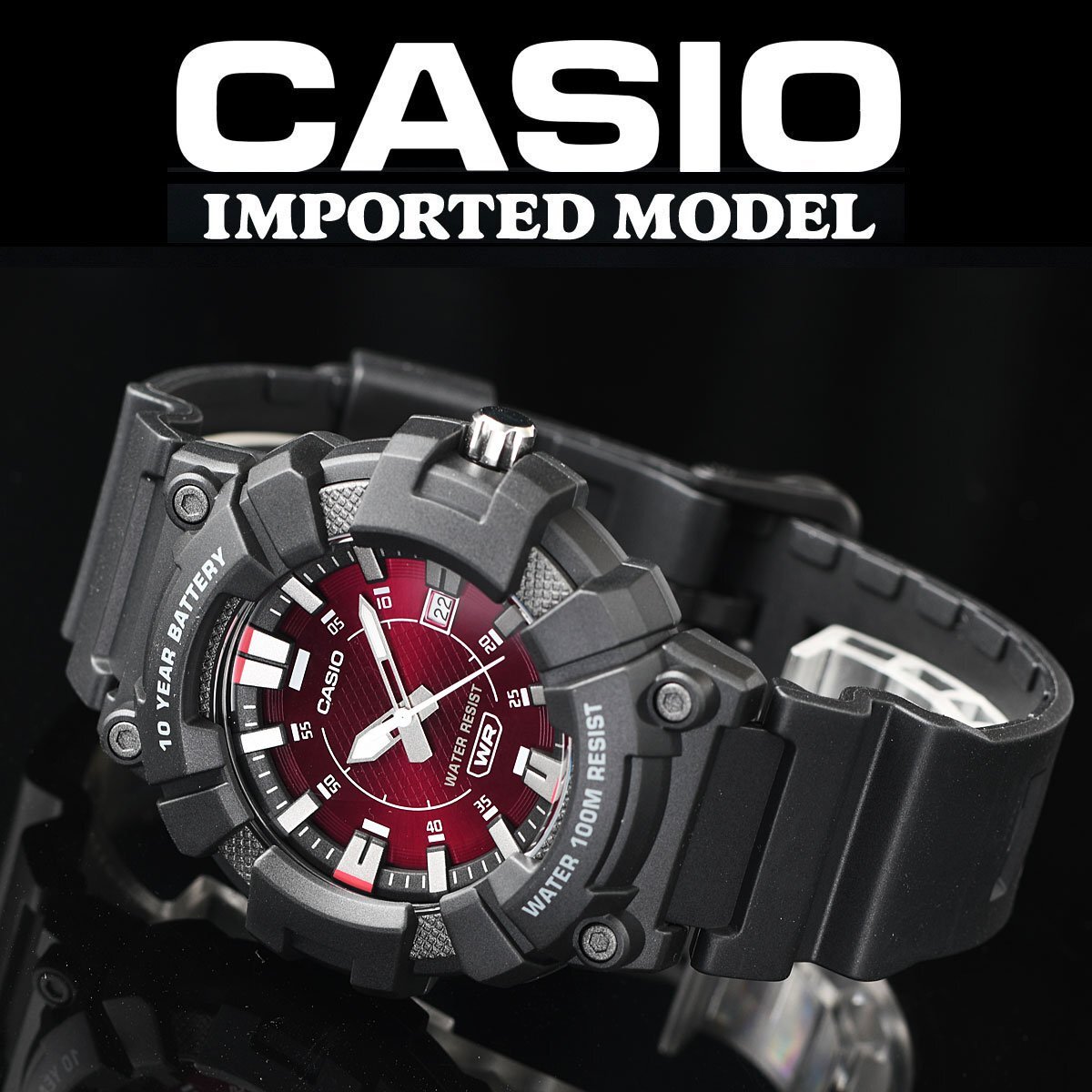 新品 逆輸入カシオ 最新作 10年電池搭載 軽さ50g 100m防水 ワインレッドメタリック 腕時計 未使用 CASIO メンズ 激レア日本未発売の画像1