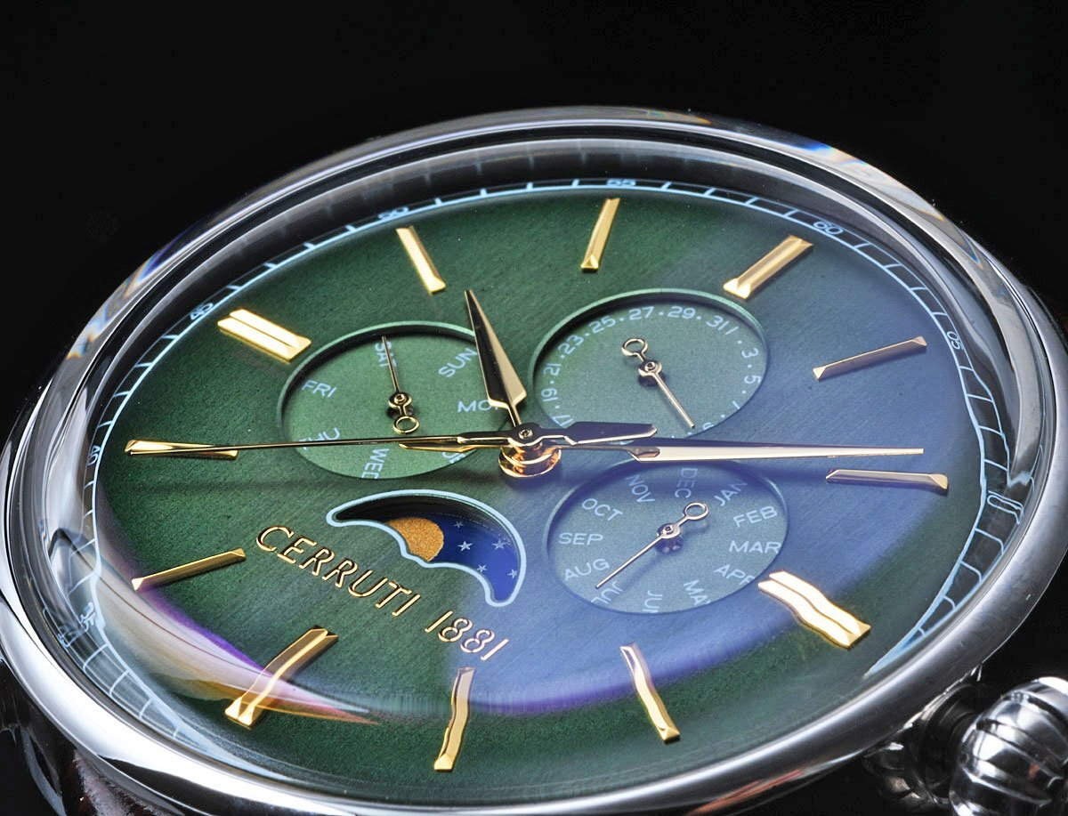 新品 チェルッティCERRUTI1881 クラシカルなムーンフェイズ 高級イタリアブランド セルッティ グリーン超激レア日本未発売 メンズ腕時計の画像2