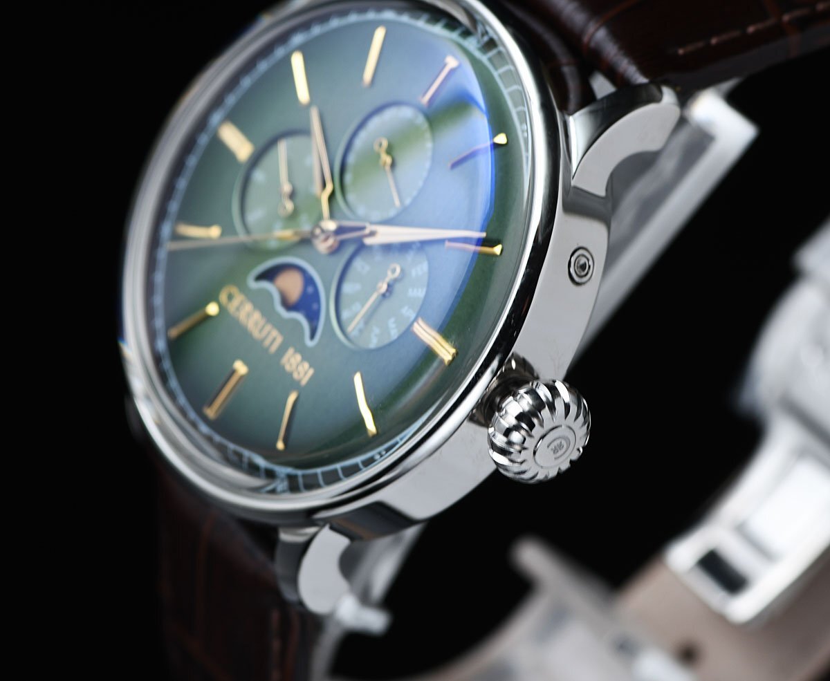 新品 チェルッティCERRUTI1881 クラシカルなムーンフェイズ 高級イタリアブランド セルッティ グリーン超激レア日本未発売 メンズ腕時計の画像7