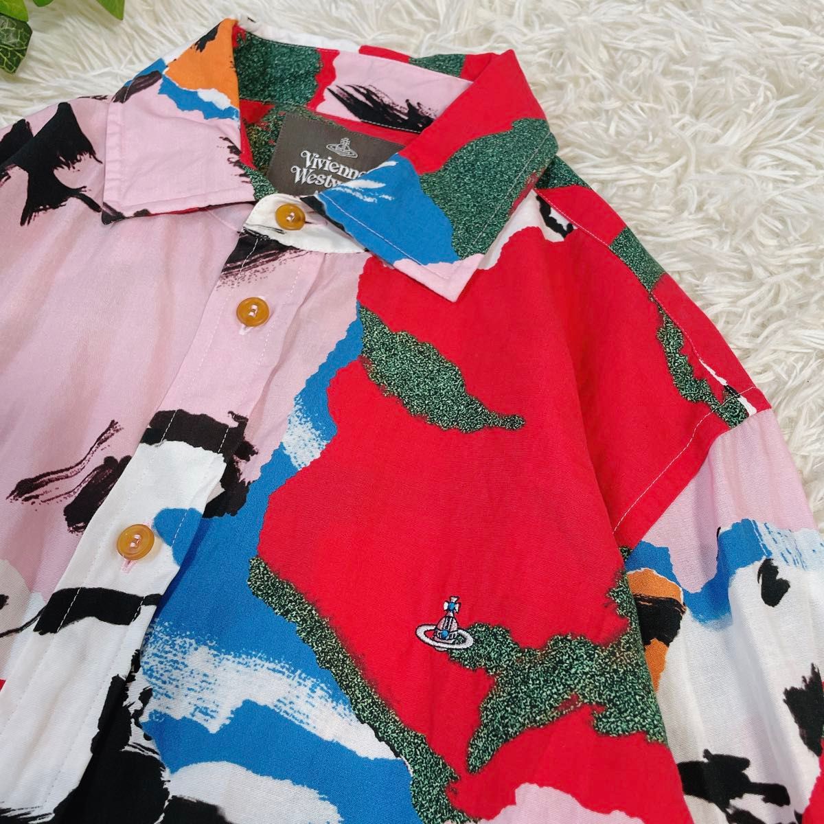 vivienne westwood man総柄 オーブ刺繍 春夏長袖シャツ 46 vivienne westwood man総柄 オーブ刺繍 春夏長袖シャツ 46
