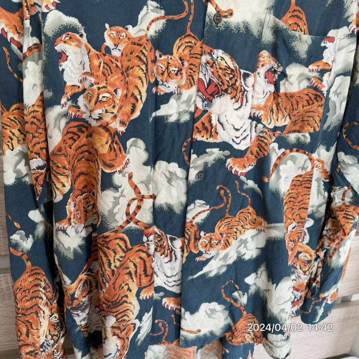 1000円〜　希少モデル　COMME des GARCONS SHIRT コムデギャルソン　SILK100 シルク100 虎柄　和柄　総柄　長袖　ボタンシャツ　送料無料_画像4