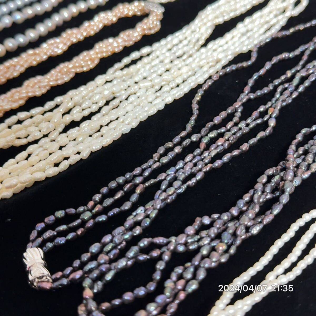 1000円〜 5 大量 pearl 真珠 ライスパール ベビーパール バロック クリーム系 ネックレス ブレスレット 総重量 約450g 15本の画像7