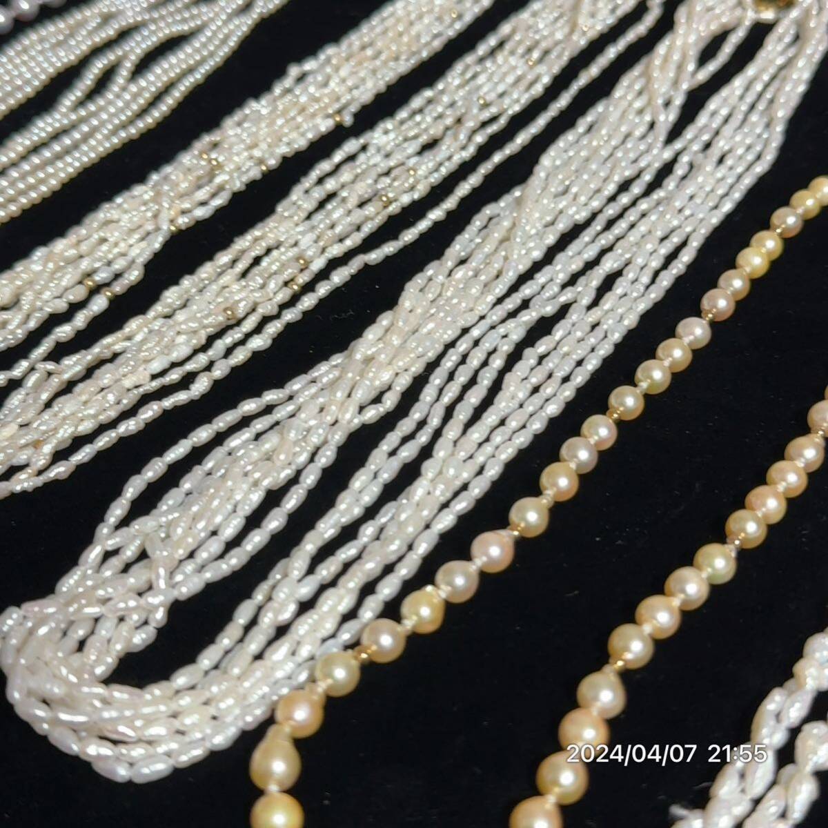 1000円〜 7 大量 まとめ pearl 真珠 ライスパール ベビーパール バロック クリーム系 ネックレス ブレスレット 総重量 約409g 11本の画像8