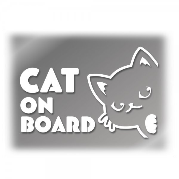 窓枠からひょっこり覗く猫　カッティングステッカー【Cat on Board・白色】_画像1