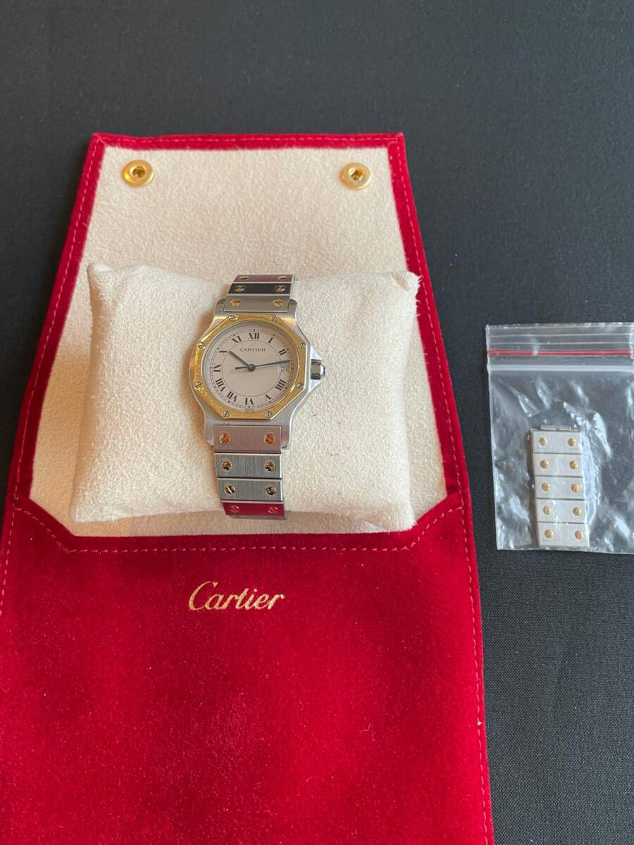 カルティエ Cartier サントスオクタゴンLM コンビ 腕時計 デイト アイボリー クォーツ Santos octagon の画像2