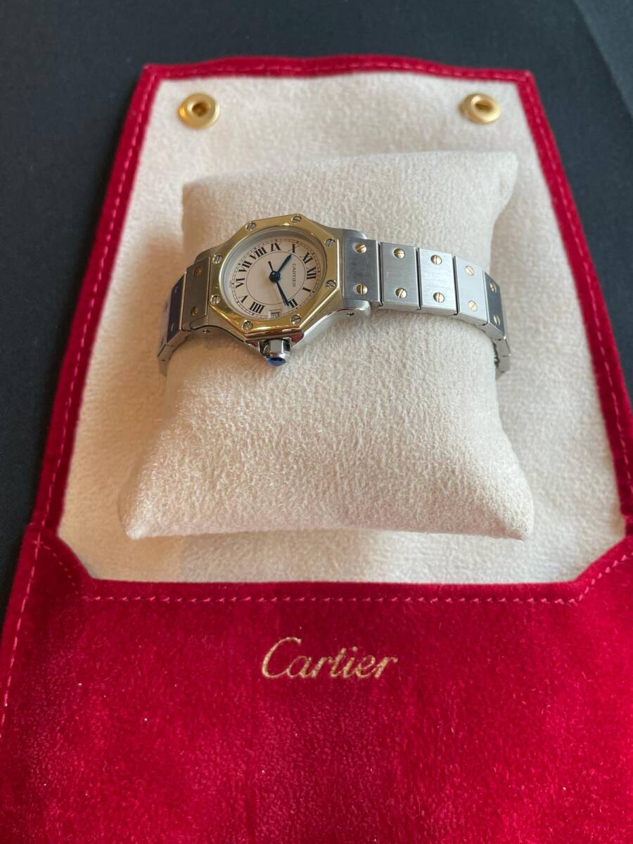 カルティエ Cartier サントスオクタゴンSM コンビ 腕時計 デイト アイボリー クォーツ Santos octagonの画像2