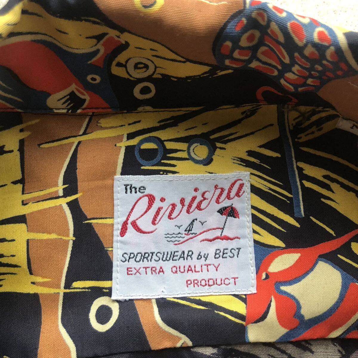 Rivieraリビエラ レーヨン100%半袖シャツ アロハシャツ 素潜り漁 熱帯魚柄【日本製】ビンテージ Mサイズ大きめです アメカジ 古着の画像2