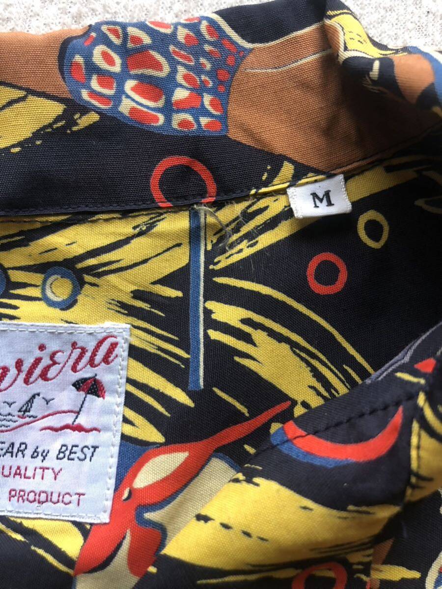 Rivieraリビエラ レーヨン100%半袖シャツ アロハシャツ 素潜り漁 熱帯魚柄【日本製】ビンテージ Mサイズ大きめです アメカジ 古着の画像3