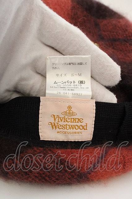 【USED】Vivienne Westwood アンゴラチェックベレー帽 ヴィヴィアンウエストウッド ビビアン レッド O-24-04-21-069-ha-IG-OS_画像4