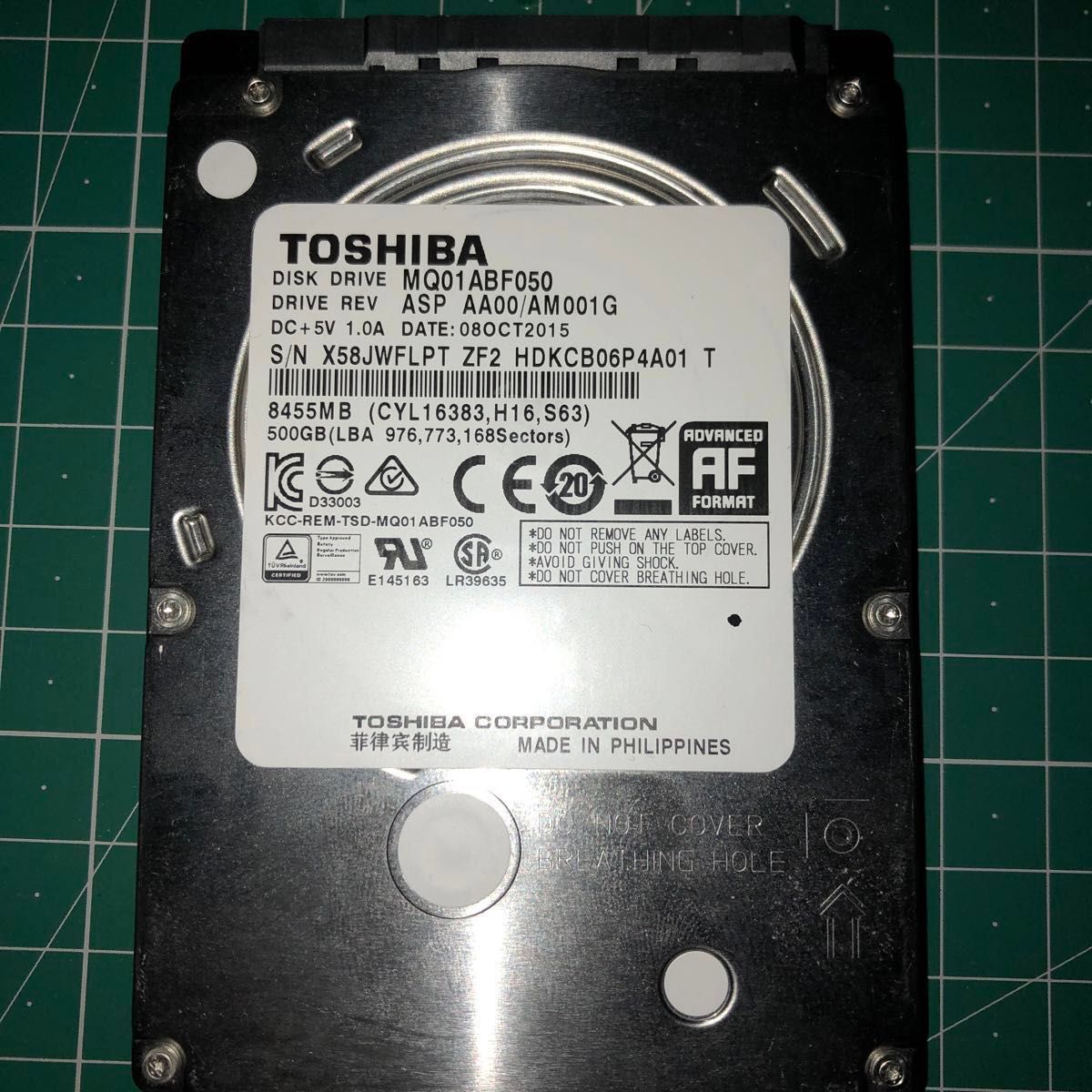 ⑤⑥東芝HDD× 8台　MQ01ABF050  TOSHIBA SATA 500GB 2.5インチ　正常判定と注意判定　テスト済み