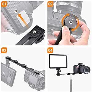 UTEBIT カメラプレート ホットシュー付き 30.3cm 四台 取り付け可能 カメラシュー 4つの1/4ネジ アルミ合金製 ア_画像5