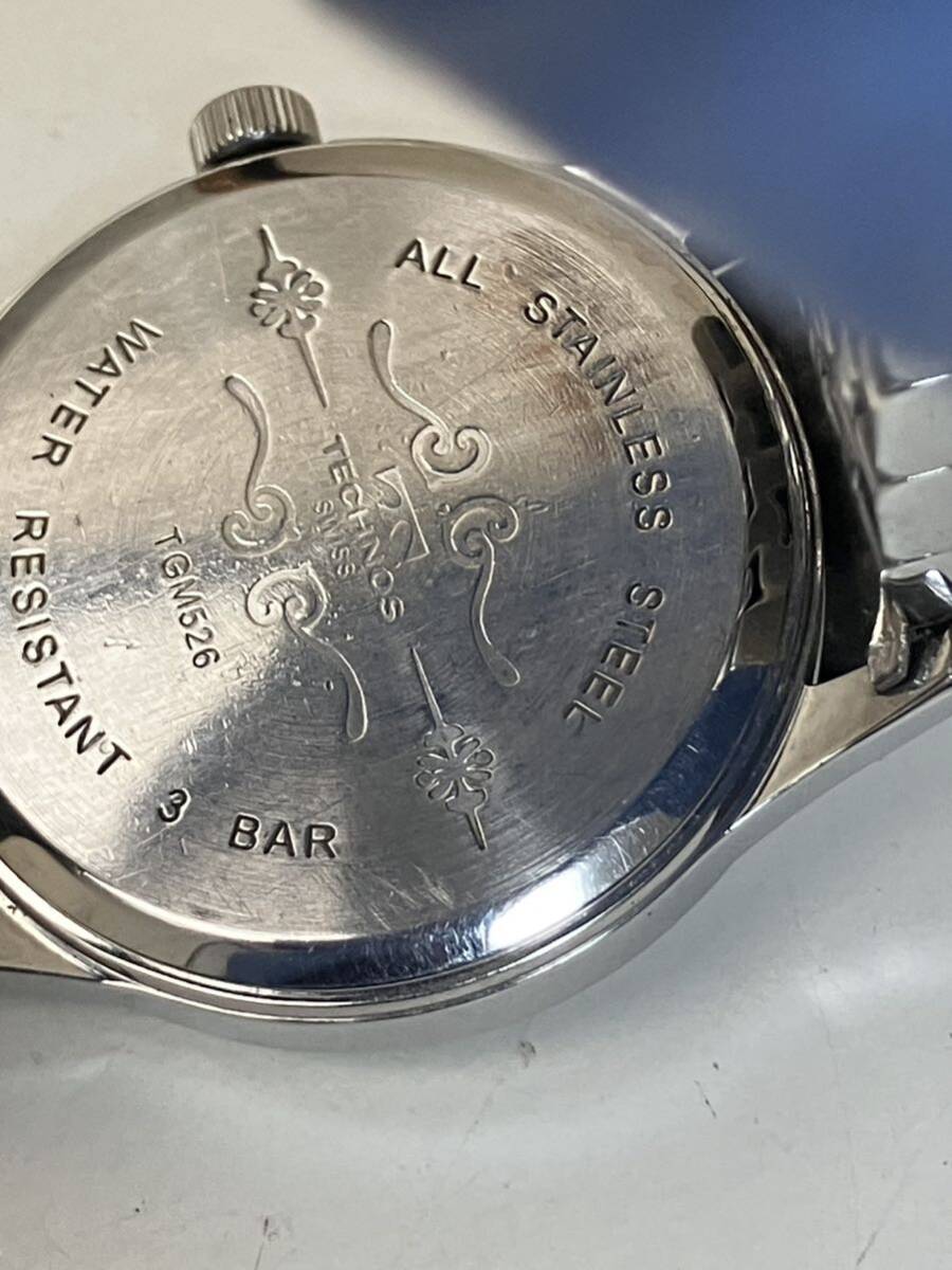 TECHNOS Tecnos наручные часы TGM526 механический завод мужской серебряный циферблат белый рабочий товар 