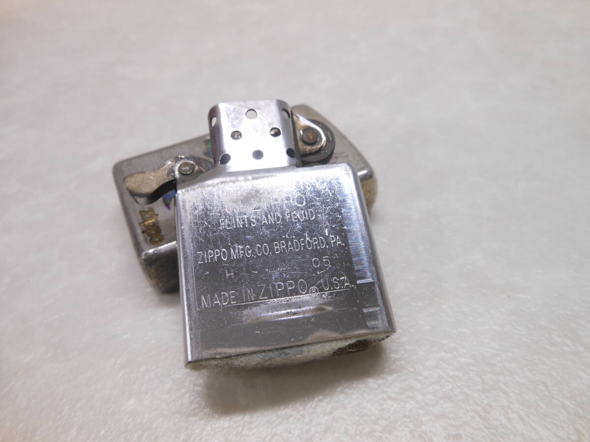 ▼火花確認OK▼#29347 ZIPPO / ジッポ ライター WOLF ウルフ アーマーケース シェルインレイ SILVER10M 銀張り 2005年製 ケース付 ジッポ―の画像8