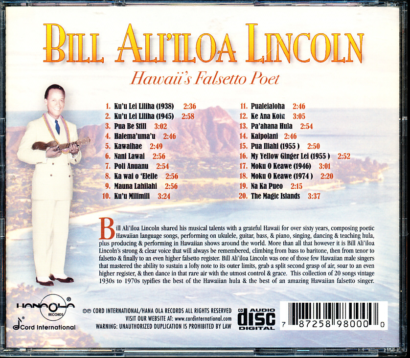 ビル・アリイオラ・リンカーン/Bill Ali'iloa Lincoln - Hawaii's Falsetto Poet　4枚同梱可能　4B000Y14U0Q_画像2