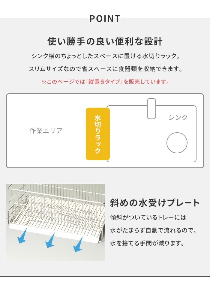 水切りラック スリム 縦置き シンク上 ステンレス製 水切りカゴ トレー付き シンプル 衛生的 日本製 キッチン収納 台所収納 M5-MGKCS00009_画像3