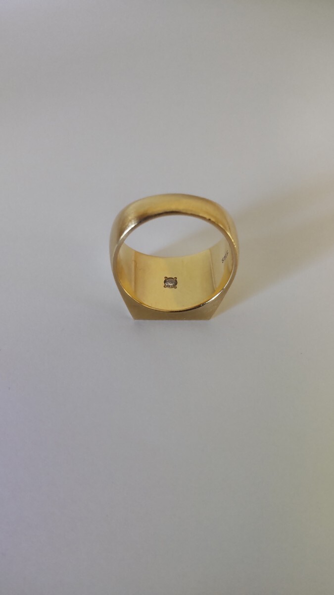SHIHARA シハラ Signet Square Ring S 18K Yellow Gold ダイヤ (2.0mm) 付き_画像8
