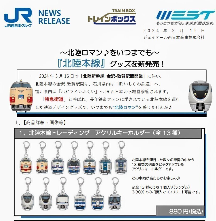 ラスト1品 JR西日本 北陸本線（敦賀~金沢の特急街道）終了記念グッズ【北陸本線トレーディング アクリルキーホルダー 】~475系新北陸色~の画像8