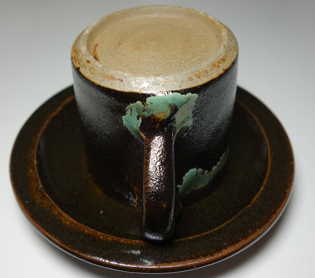極上　黒天目釉　コーヒーカップ&ソーサー　琉球系統窯　希少手　海のシルクロード_画像2