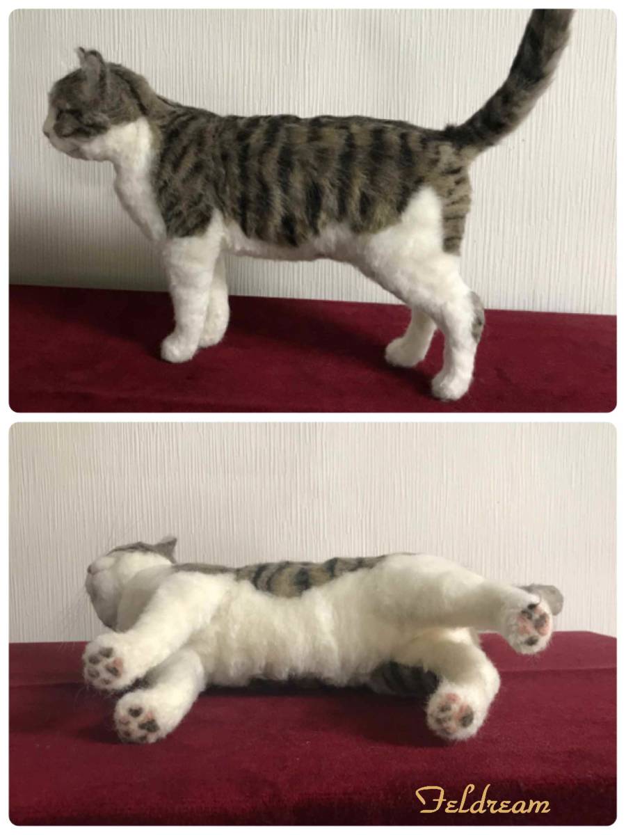 Feldream* wool felt cat .. stop kiji tiger white cat hand made kiji white cat 