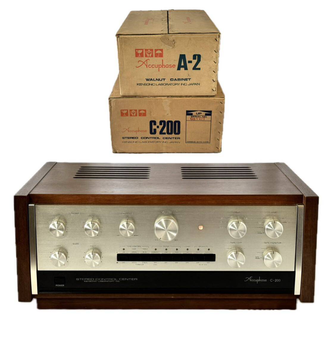 AZ-727 Kensonic Accuphase C-200 Walnut Cabinet A-2 コントロールアンプ キャビネット 動作品 元箱付 希少 2個口発送 アキュフェーズ の画像1