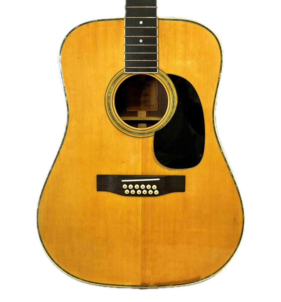 AZ-871 Aria アリア Folk & Western Guitars 12弦 アコースティックギター 12W30 ハードケース付 弦楽器 全長約110㎝ ナット幅4.6㎝ の画像2