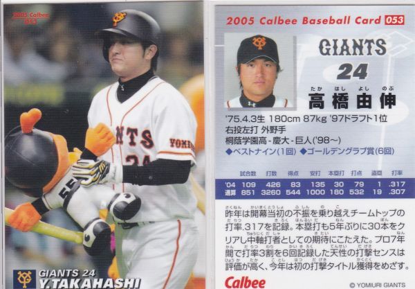 ●2005カルビー 【高橋 由伸】 BASEBALL CARD No.０５３:巨人 R3_画像1