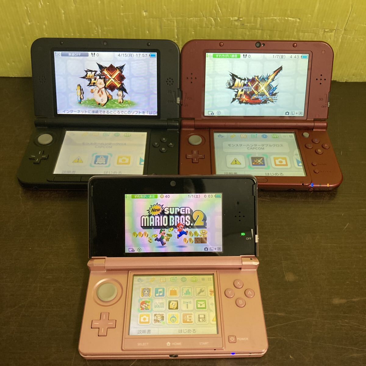 Nintendo 任天堂 3DS まとめて３台 / new3DSLL 3DS LL / 3DS / ソフト3枚 モンスターハンター マリオ_画像8