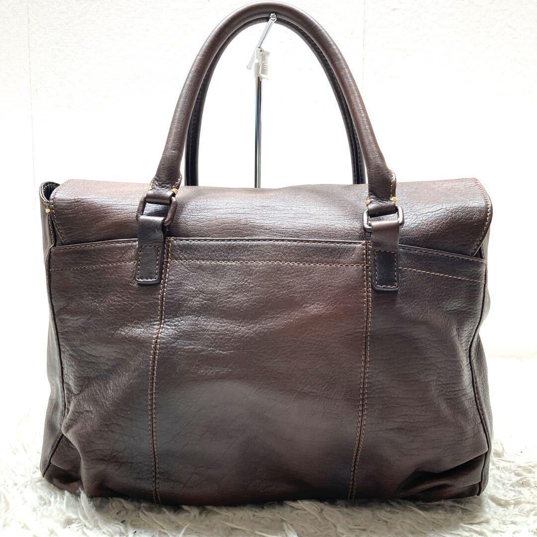 beautiful goods Genten genten tote bag briefcase business bag A4 possible high capacity shoulder .. possible dark brown original leather stitch casual 