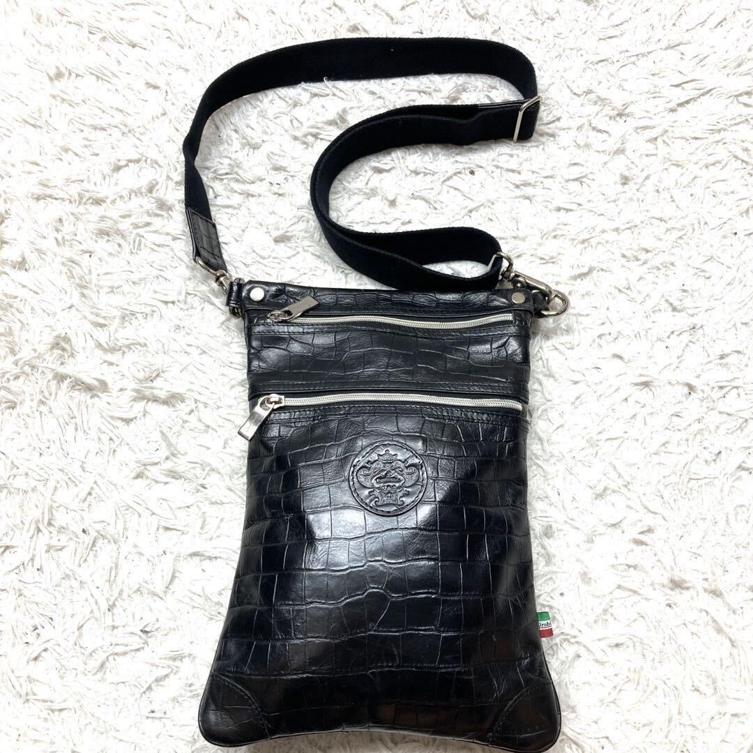  прекрасный товар Orobianco orobianco сумка на плечо sakoshu черный ko type вдавлено . натуральная кожа наклонный .. возможно 2way Италия производства чёрный серебряный металлические принадлежности 