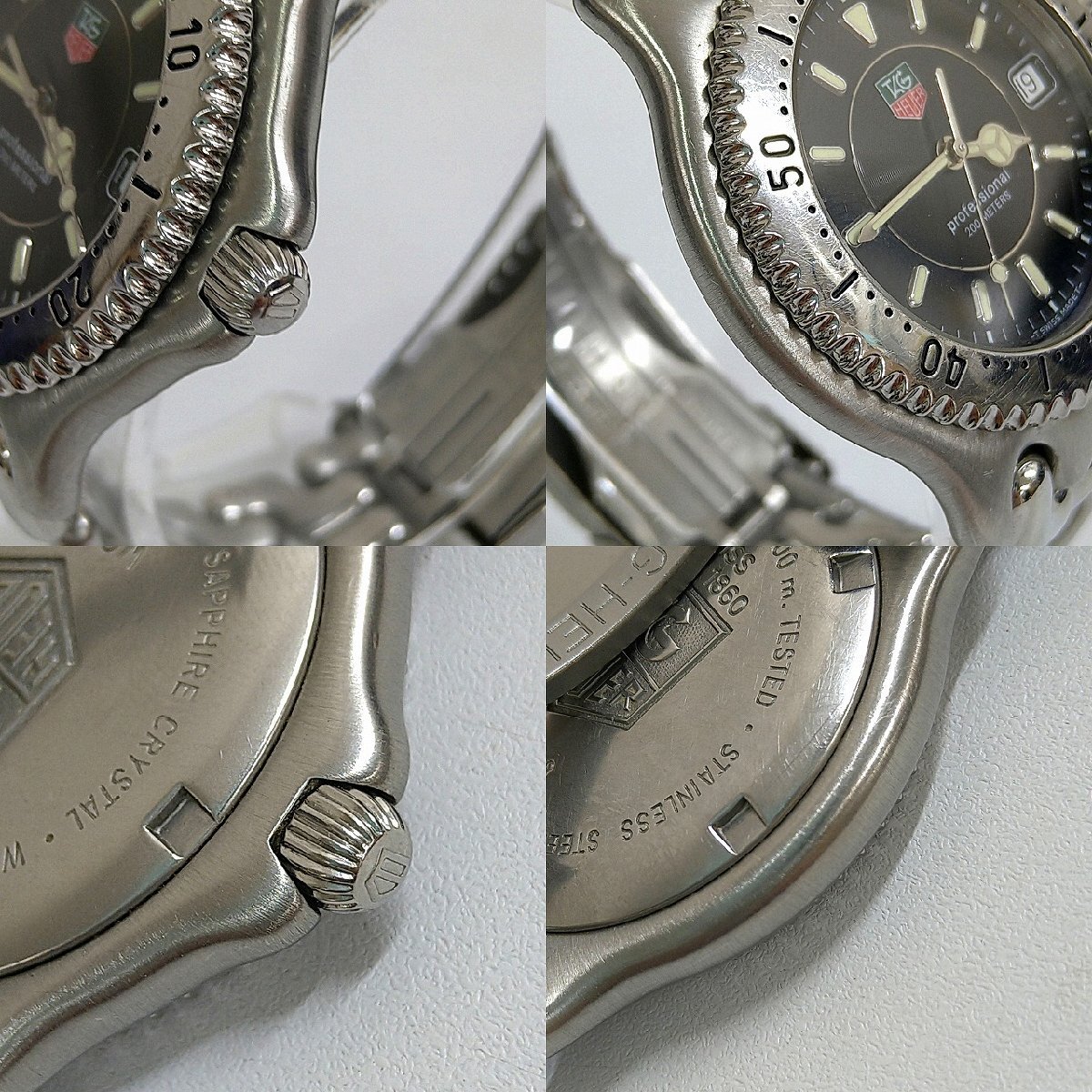 キングラム[09]TAG HEUER タグホイヤー セルプロフェッショナル 200m クォーツ WG1118 ブラック文字盤 メンズ 腕時計 稼動品 365の画像8