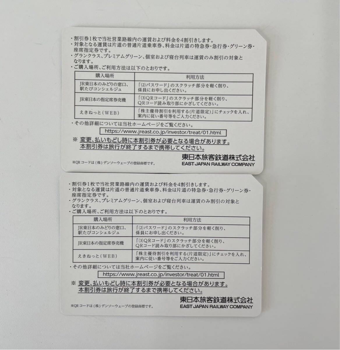 【W0422】JR東日本 株主優待割引券(4割引) 有効期間 2023年7月1日から2024年6月30日まで 【2枚セット出品】の画像2