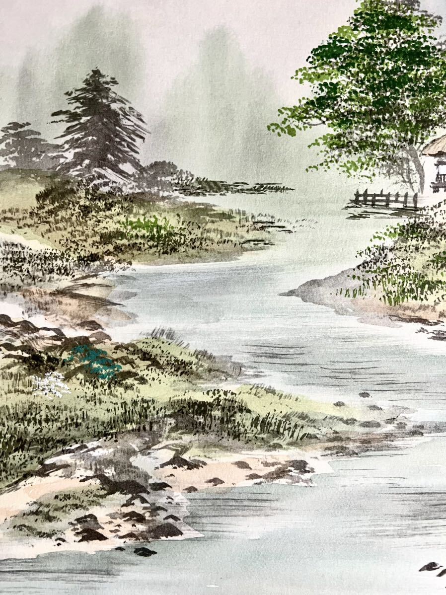 [ genuine work ] [S8] old river ..[ summer . many ..] silk book@ autograph also box front large virtue temple . road . character tatou summer . landscape map landscape painting Japanese picture picture hanging scroll four width. 2