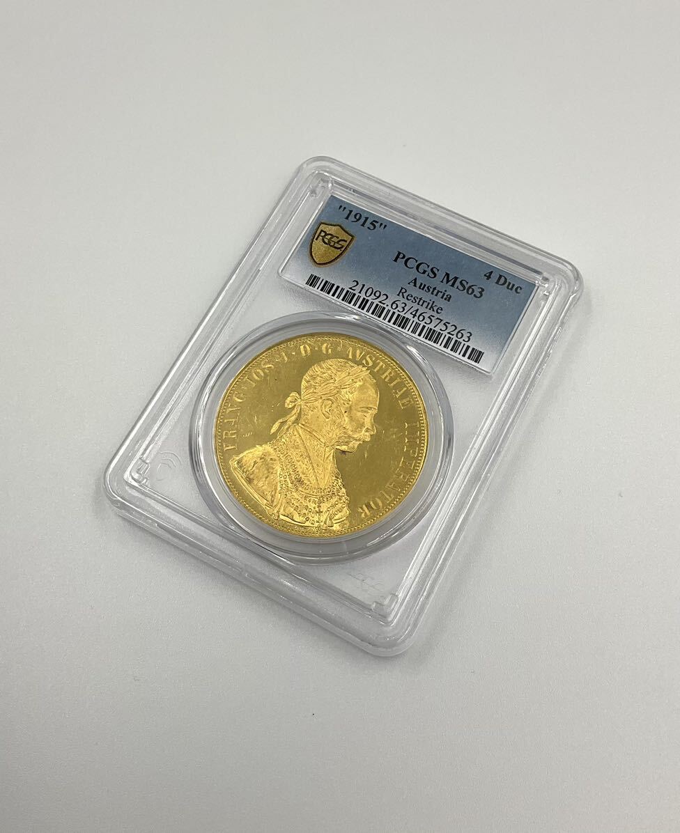 ★１円スタート 美品 大型金貨 1915 オーストリア フランツ・ヨーゼフ１世 4ダカット 金貨 双頭の鷲 PCGS MS63 リストライクの画像7