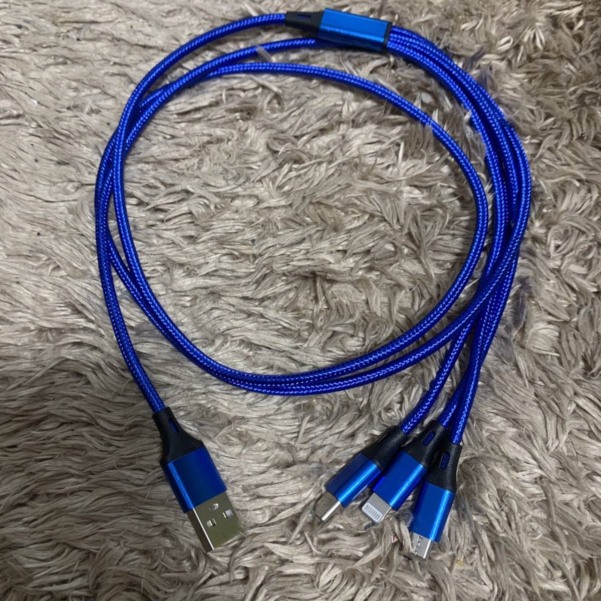 3in1 充電ケーブル 1.2m USB ケーブル 3A 急速充電 充電コード Type C ケーブル Micro USB ケーブル iPhone ライトニング lightning ブルーの画像2